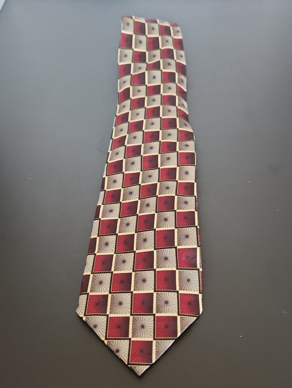 Alexander Julian Red and Cream Checkerboard Silk Tie